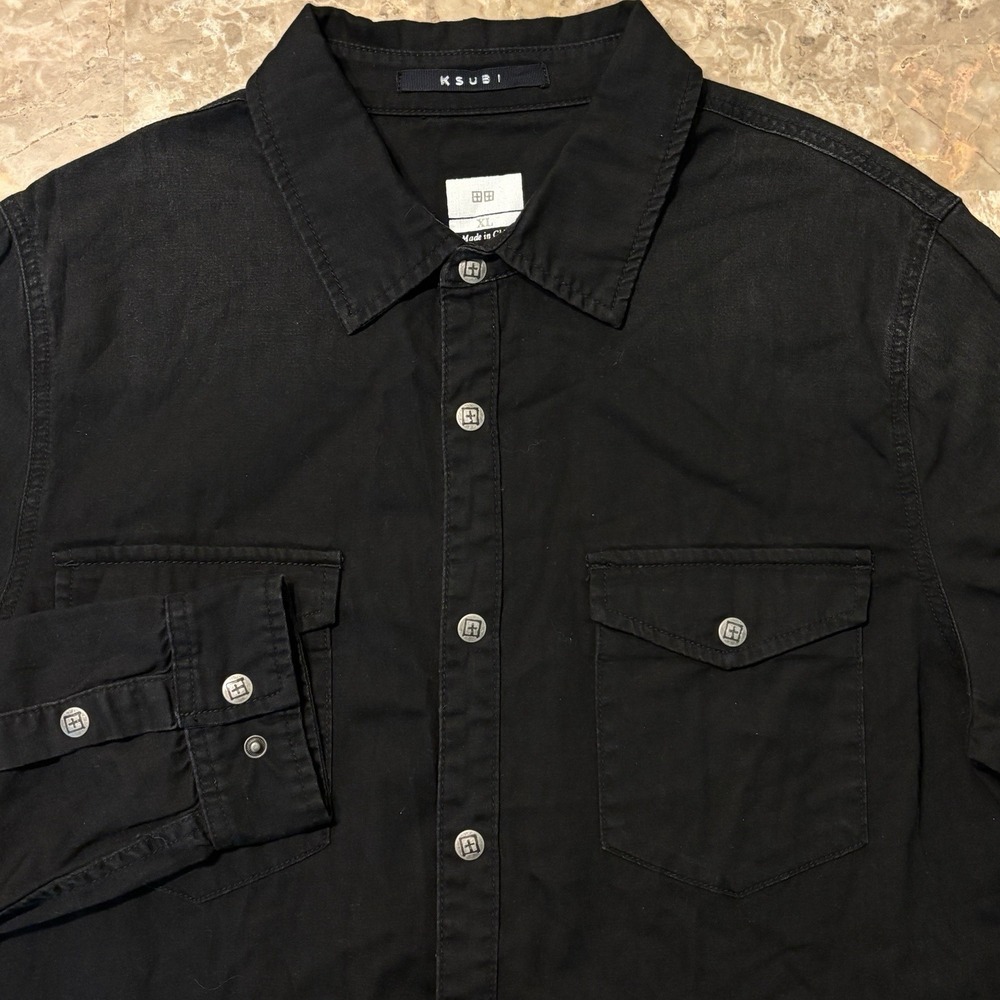 Ksubi Shirt Mens XL Black De Nimes Denim Pearl Snap Long Sleeve Life Machine